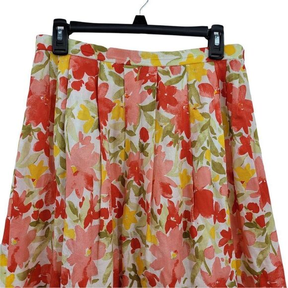 70's Handmade Boho Cottagecore Bright Pink Yellow Floral Full Prairie Skirt Sz M - Picture 9 of 10